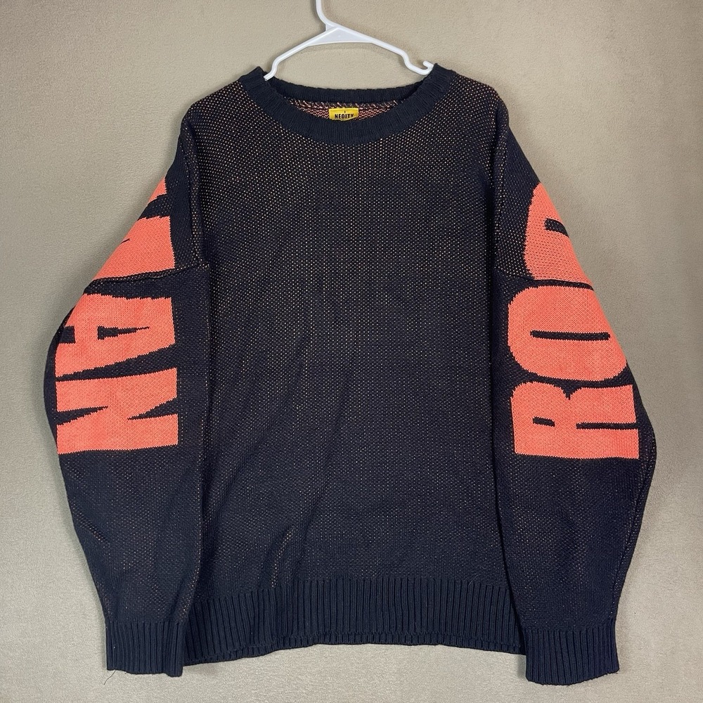 Neoity Sweater Mens‎ Free Size Rocket Man Lettering Knit Oversized Pullover